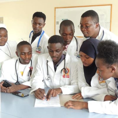 Uzima University students during a practical session