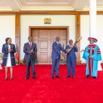 At State House Nairobi, awarded charter to Uzima University in the company of former Prime Minister Raila Odinga, Education Cabinet Secretary Julius Migos Ogamba, Kisumu Governor Anyang' Nyong'o and founder Archbishop Emeritus Zacchaeus Okoth.